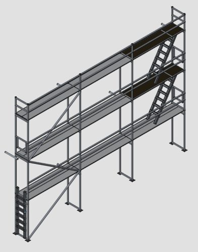 Homlokzati állvány szett 75,6 m2 fém pallóval (8,4 m x 9 m)