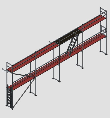 Homlokzati állvány szett 76,8 m2 fa pallóval (6,4 m x 12 m)