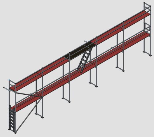 Homlokzati állvány szett 96 m2 fa pallóval (6,4 m x 15 m)